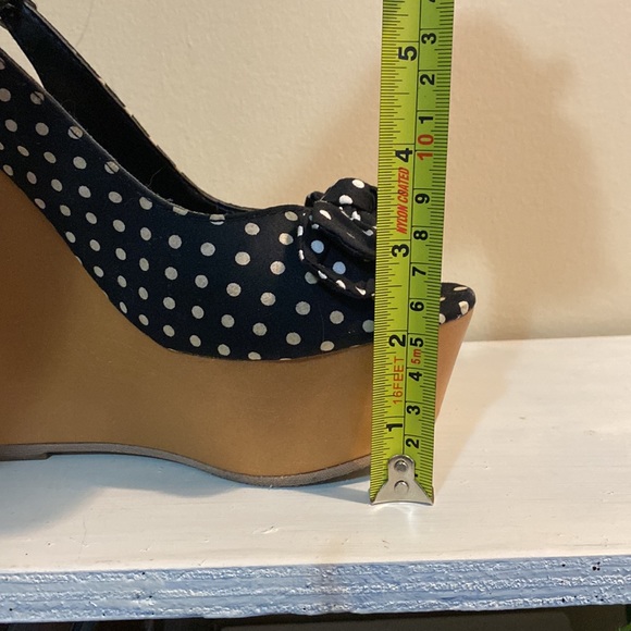 Black and white polka dot peep toe wedge heels - Picture 6 of 6